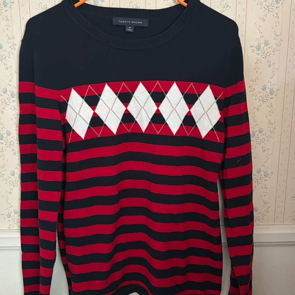 Tommy Hilfiger red and blue lightweight sweater.